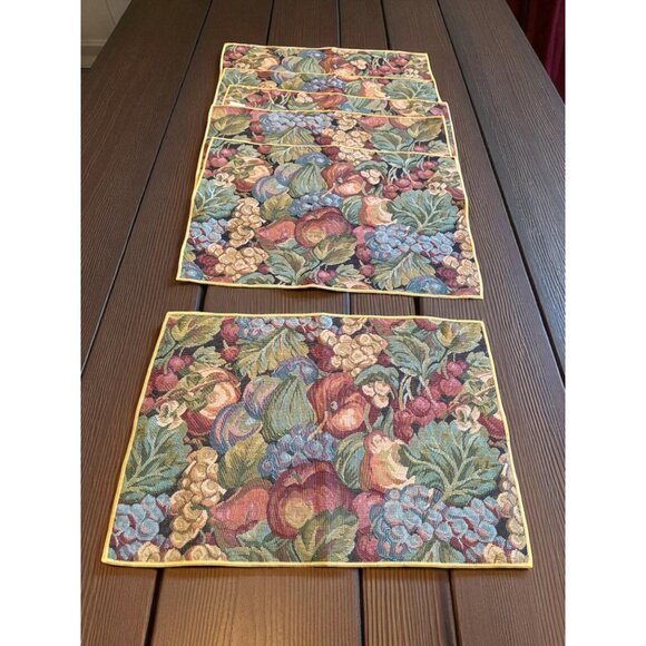Set of 6 Fabric Tapestry Placemats Fruit Grapes, Cherry , Apple , Pear 18.5x13 - Picture 1 of 8